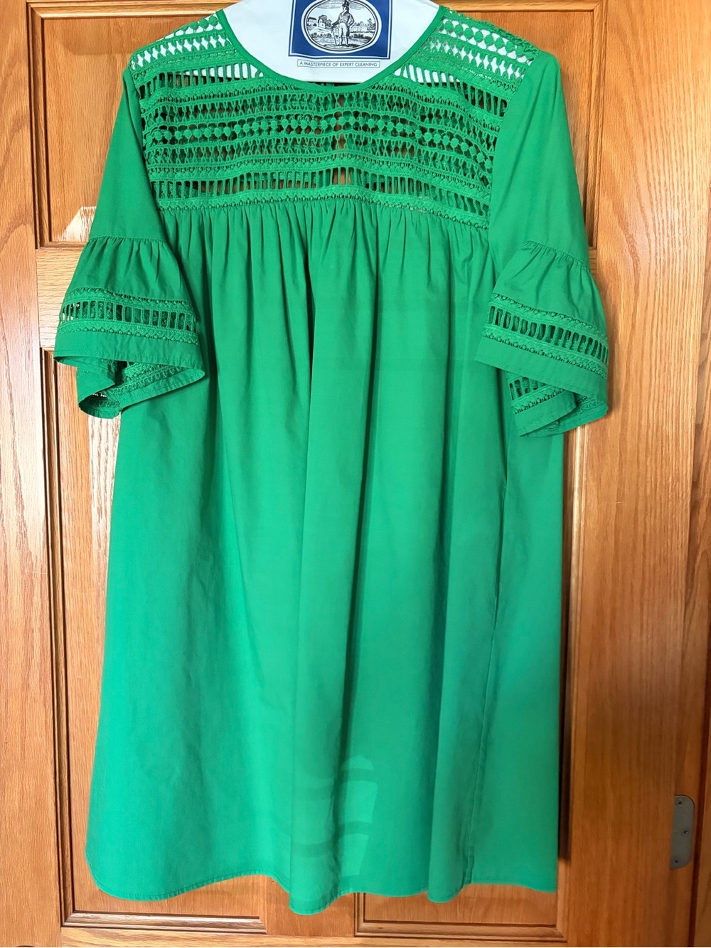 Avara Bright Green Lace Yoke Casual Smock Dress